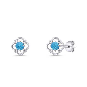 Round 6.5mm Lab Created Blue Opal Four Leaf Clover Stud Earring 925 Sterling Silver Wholesale